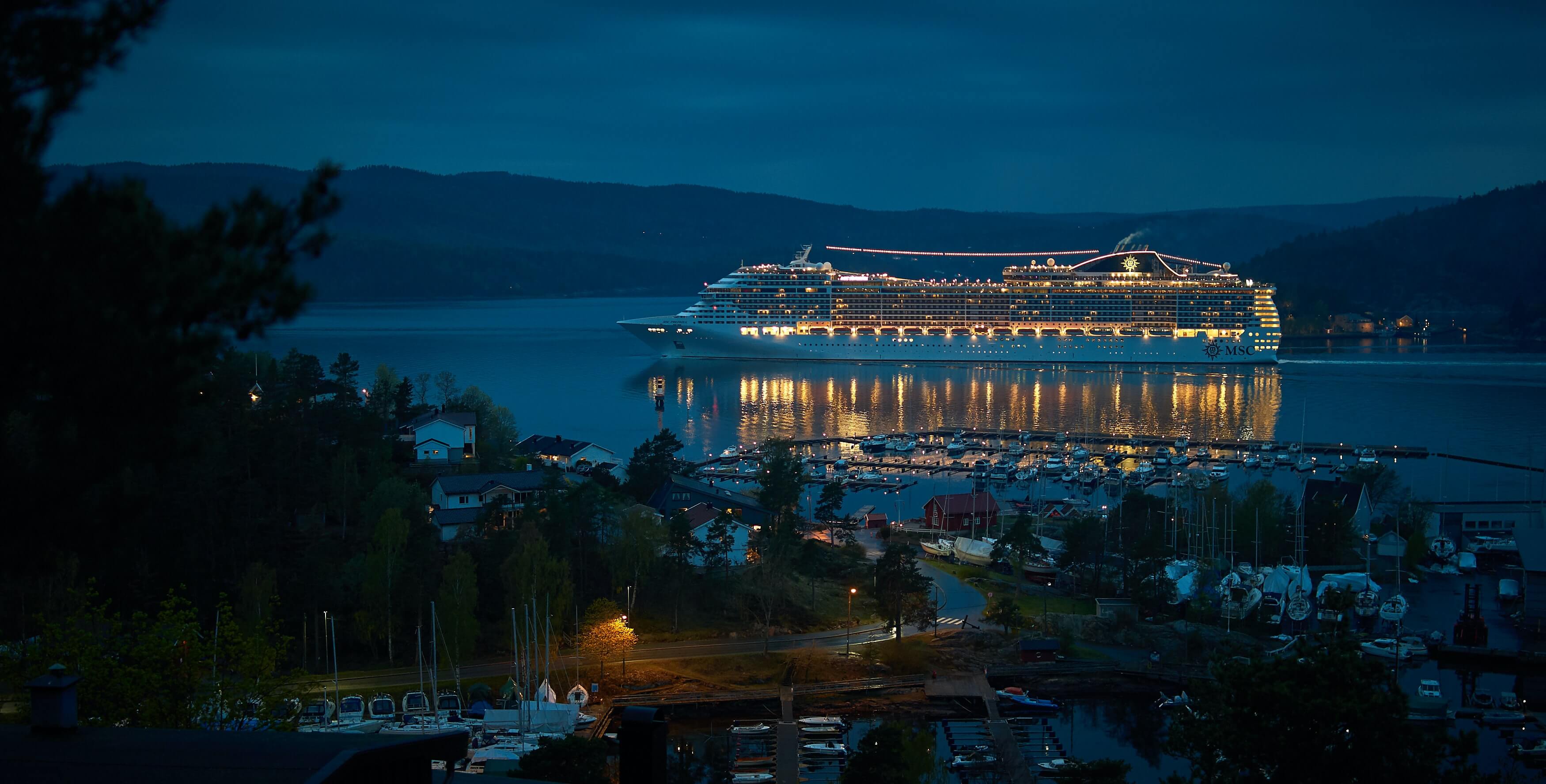 Cruise ship in Norweigan harbor
